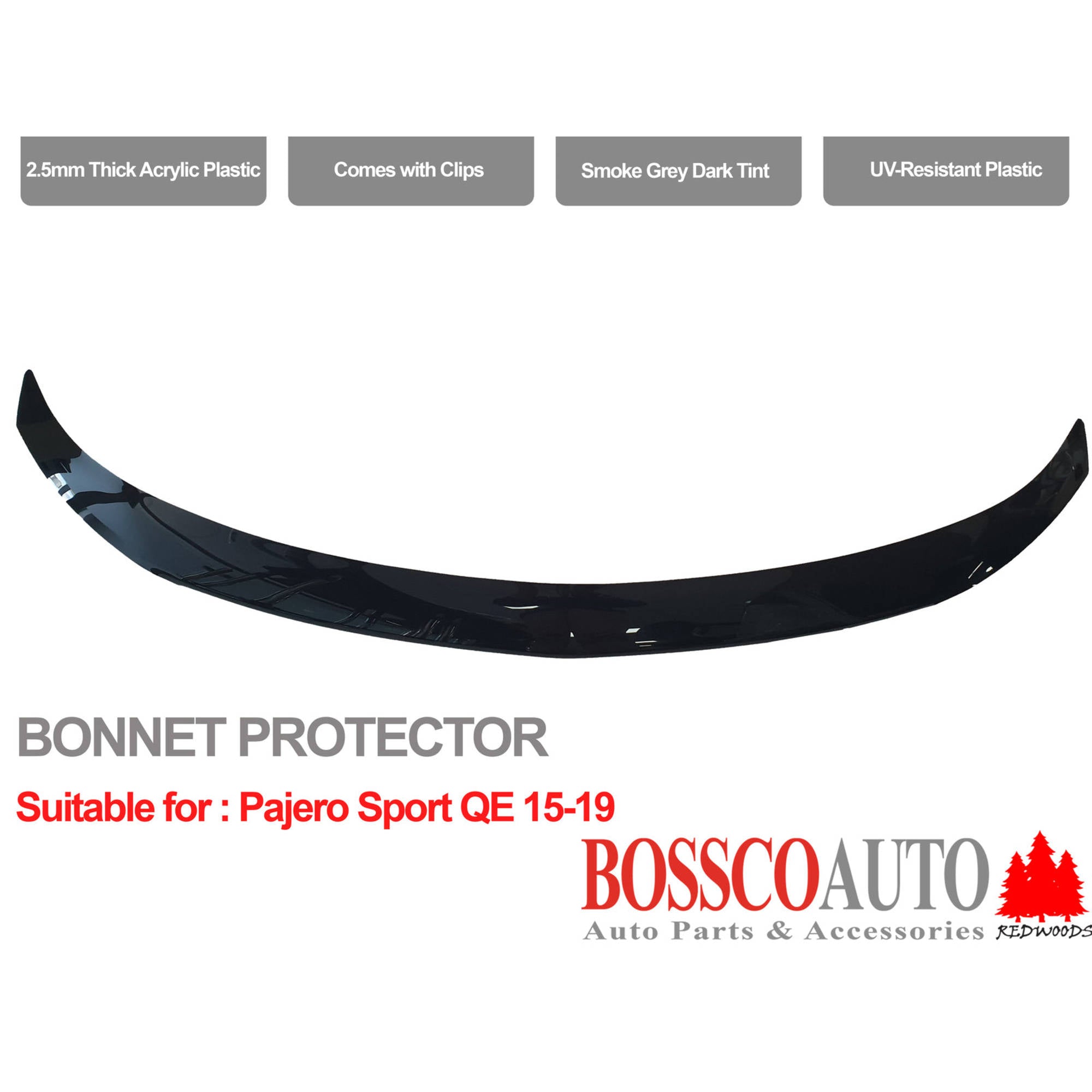 Tinted Bonnet Protector suitable for Mitsubishi Pajero Sport QE Series 2015-2019