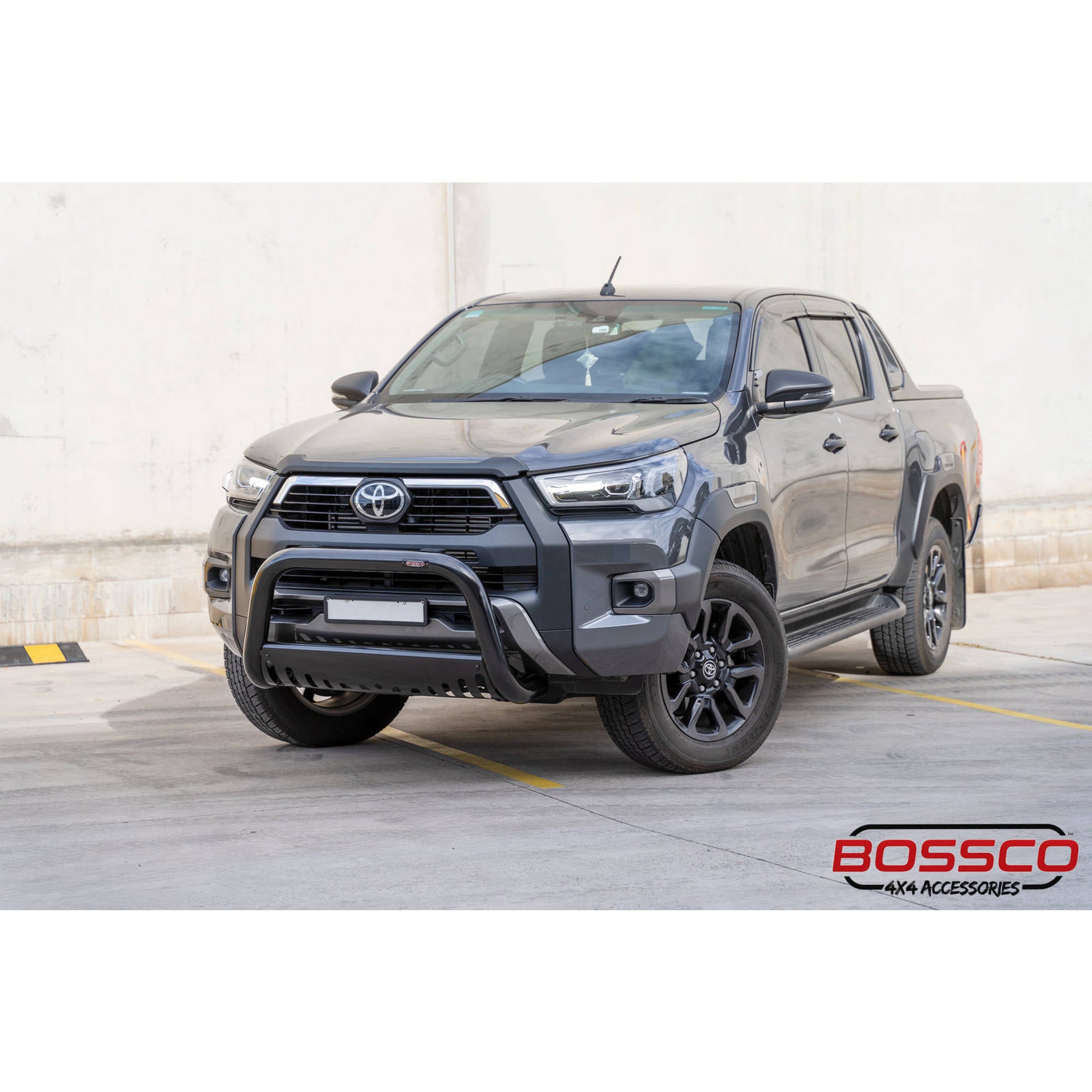 Black Low Nudge Bar with Skid Plate suitable for Toyota Hilux 2020 - 2024