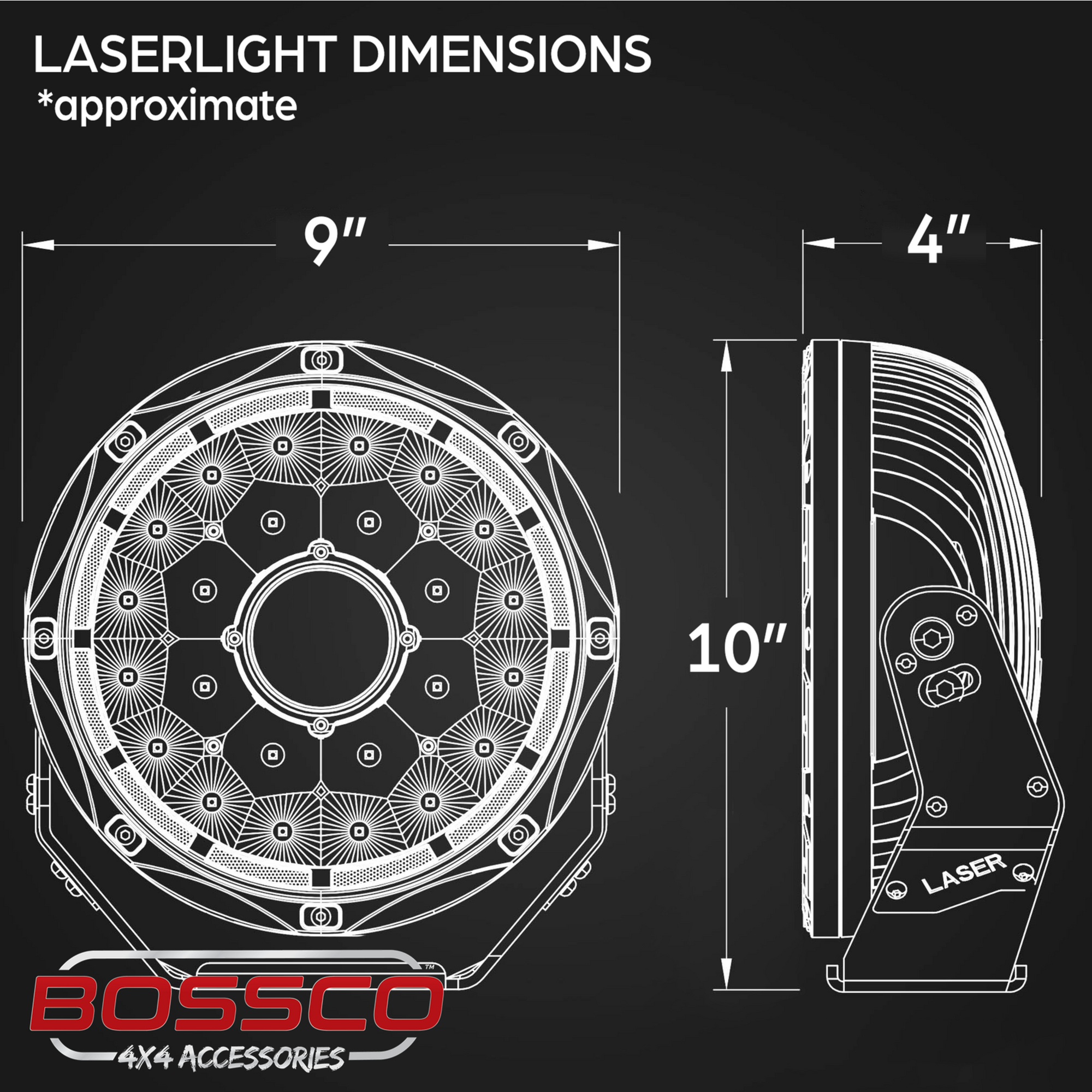 9" Laser LED Driving Lights with DRL | 1 Lux @ 2018m | 16600 Lumens | IP68 Rated - Pair w/ Electrical Harness