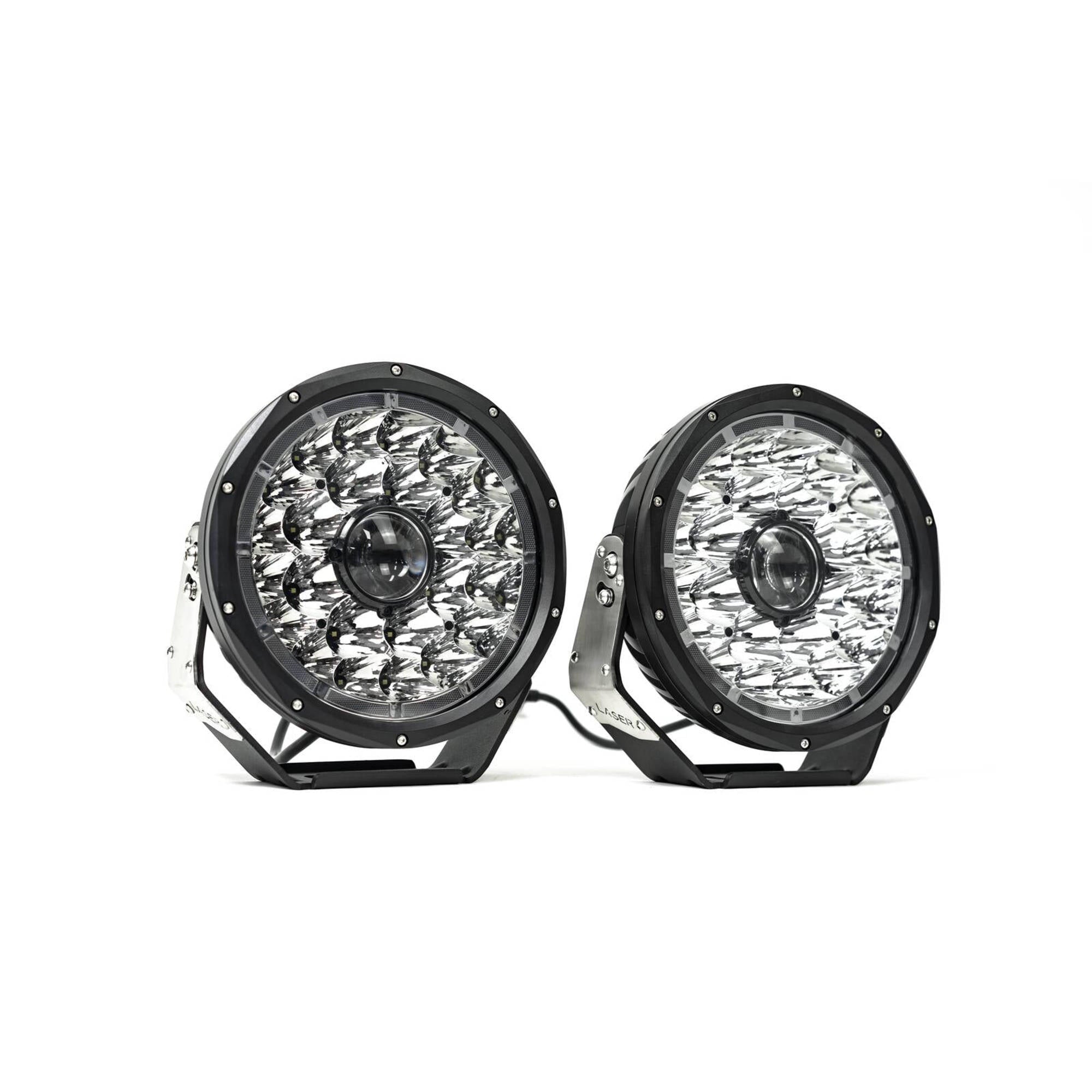 9" Laser LED Driving Lights with DRL | 1 Lux @ 2018m | 16600 Lumens | IP68 Rated - Pair w/ Electrical Harness