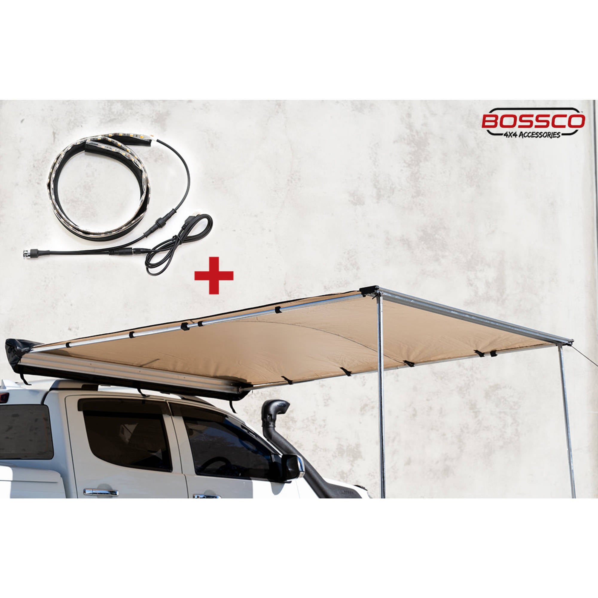 Bossco 2m x 2.5m Side Awning and LED Strip Light Combo Pack