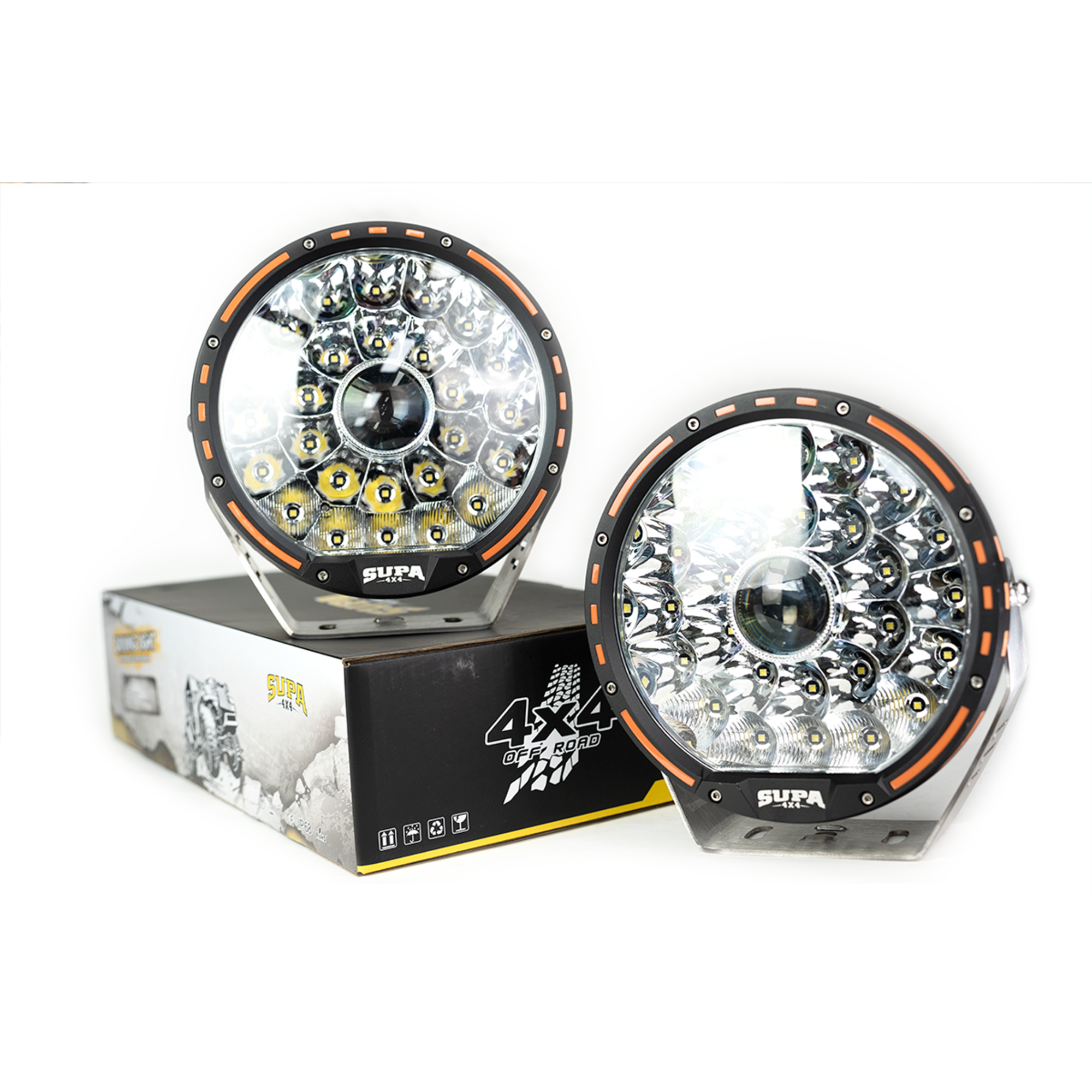 9" LED Driving Lights with LED LASER | 1 Lux @ 1200m | 23920 Lumens | IP68 Rated - PAIR With Harness