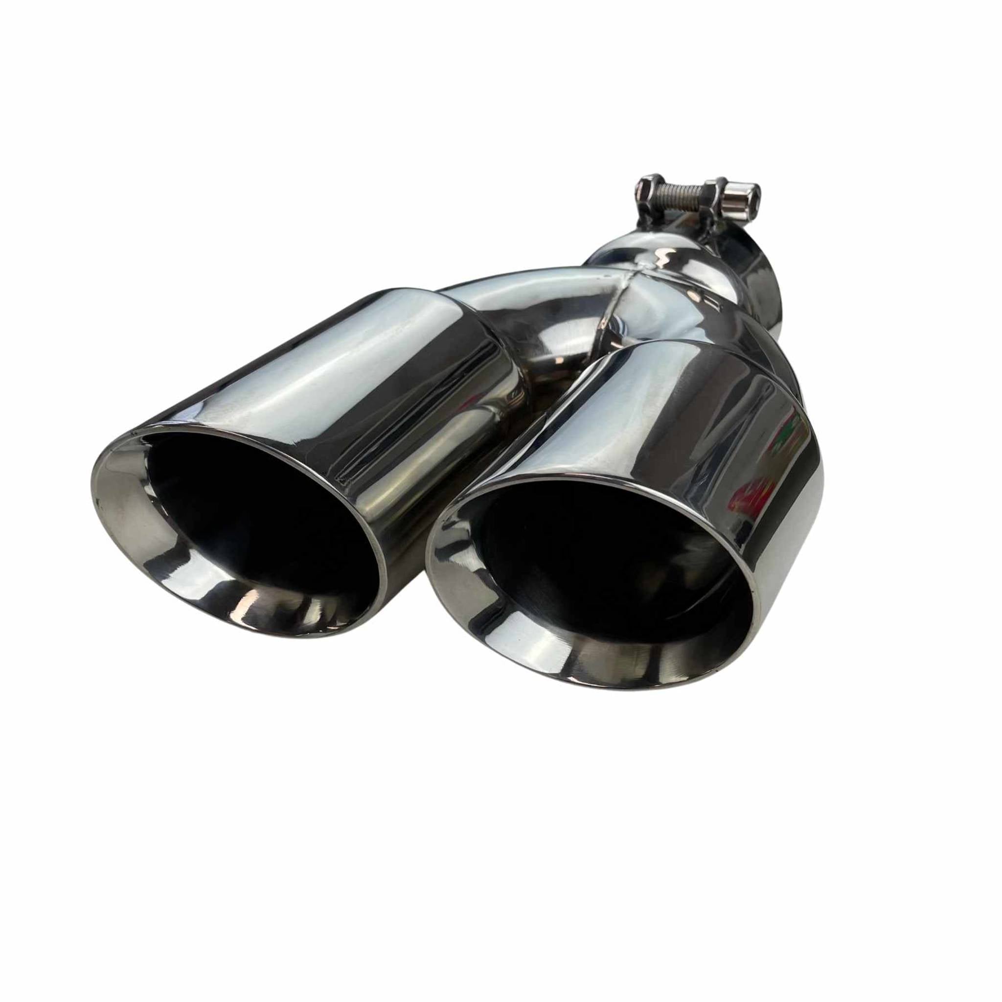 Dual 3 1/4" Outlet 3" Inlet Clamp on Exhaust Tip- Double Wall