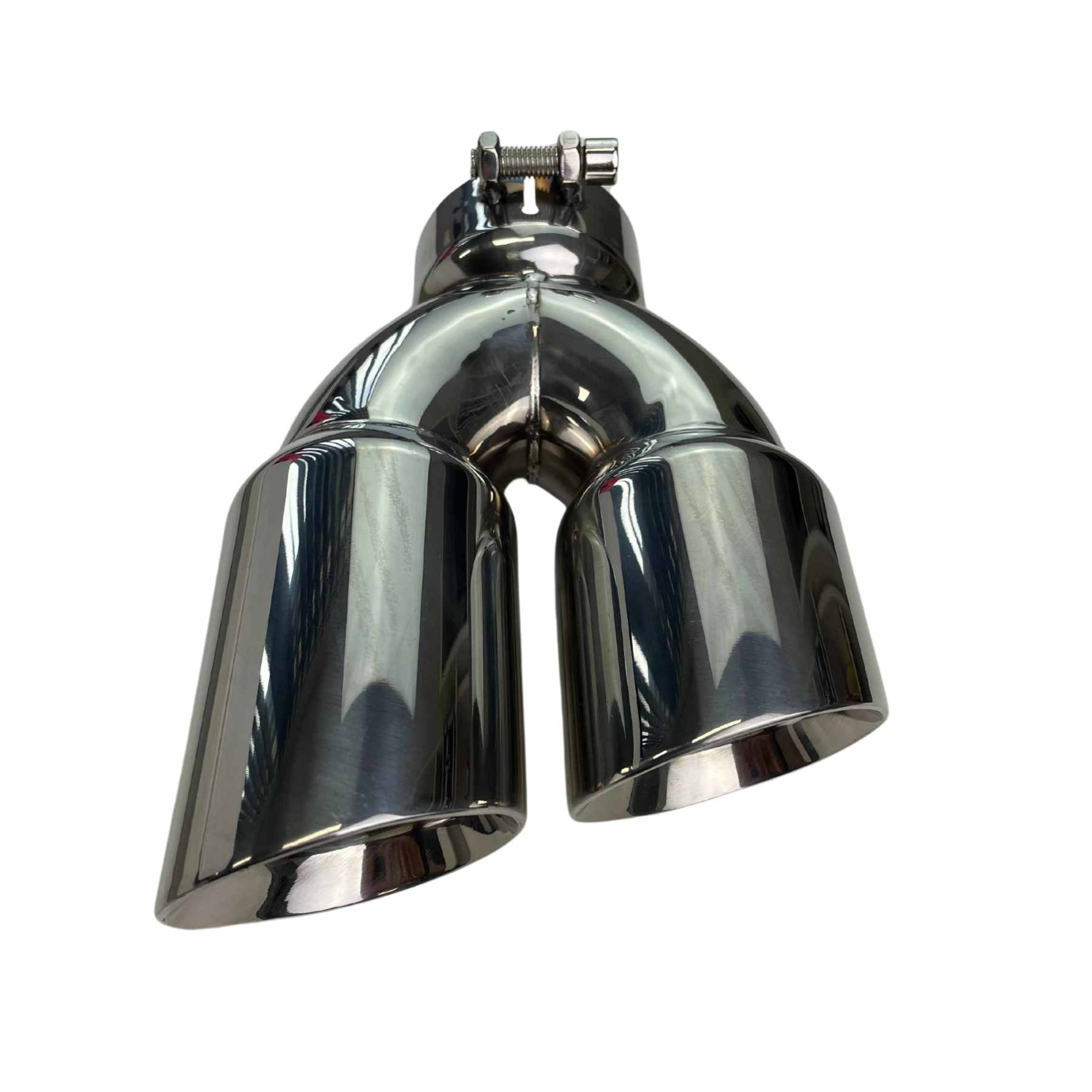 Dual 3 1/4" Outlet 3" Inlet Clamp on Exhaust Tip- Double Wall