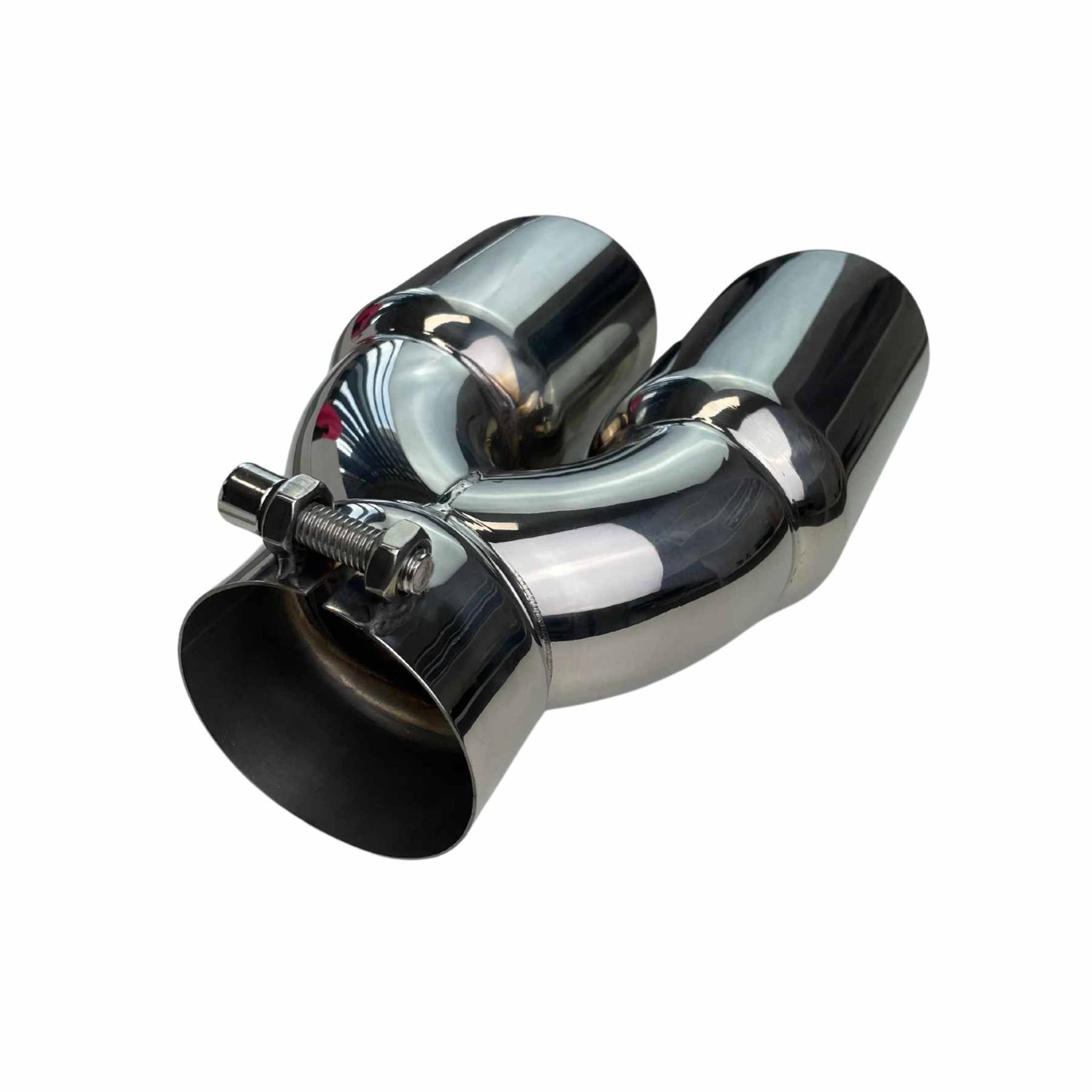 Dual 3 1/4" Outlet 3" Inlet Clamp on Exhaust Tip- Double Wall