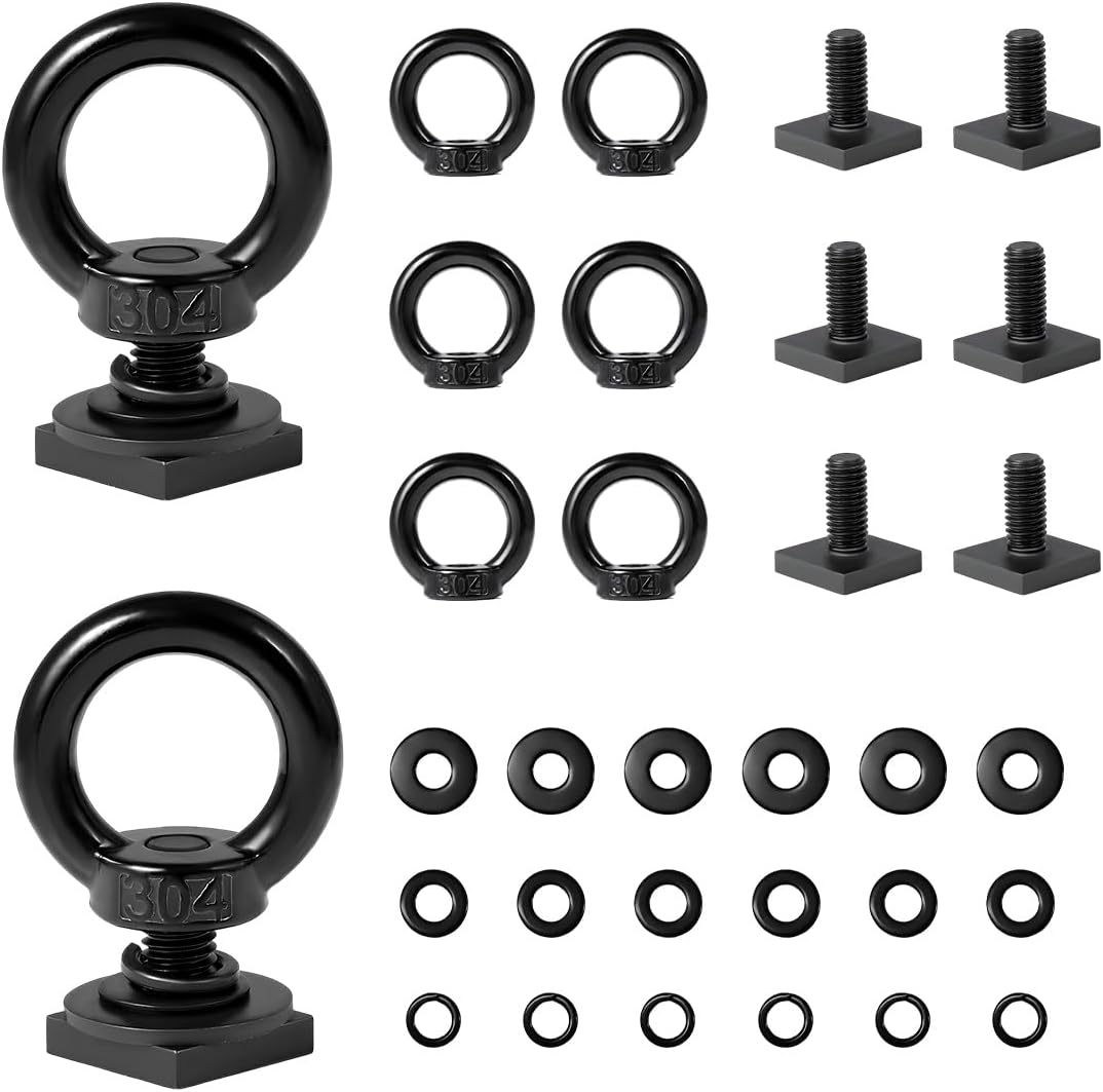 8 PCS T Track Mount Tie Down Anchor for Roof Rack, Heavy Duty 304 Stainless Steel M8 Rings, Bolt Eye Nut Point Kit Holding Bungee Cord Rope Hook 8PCS