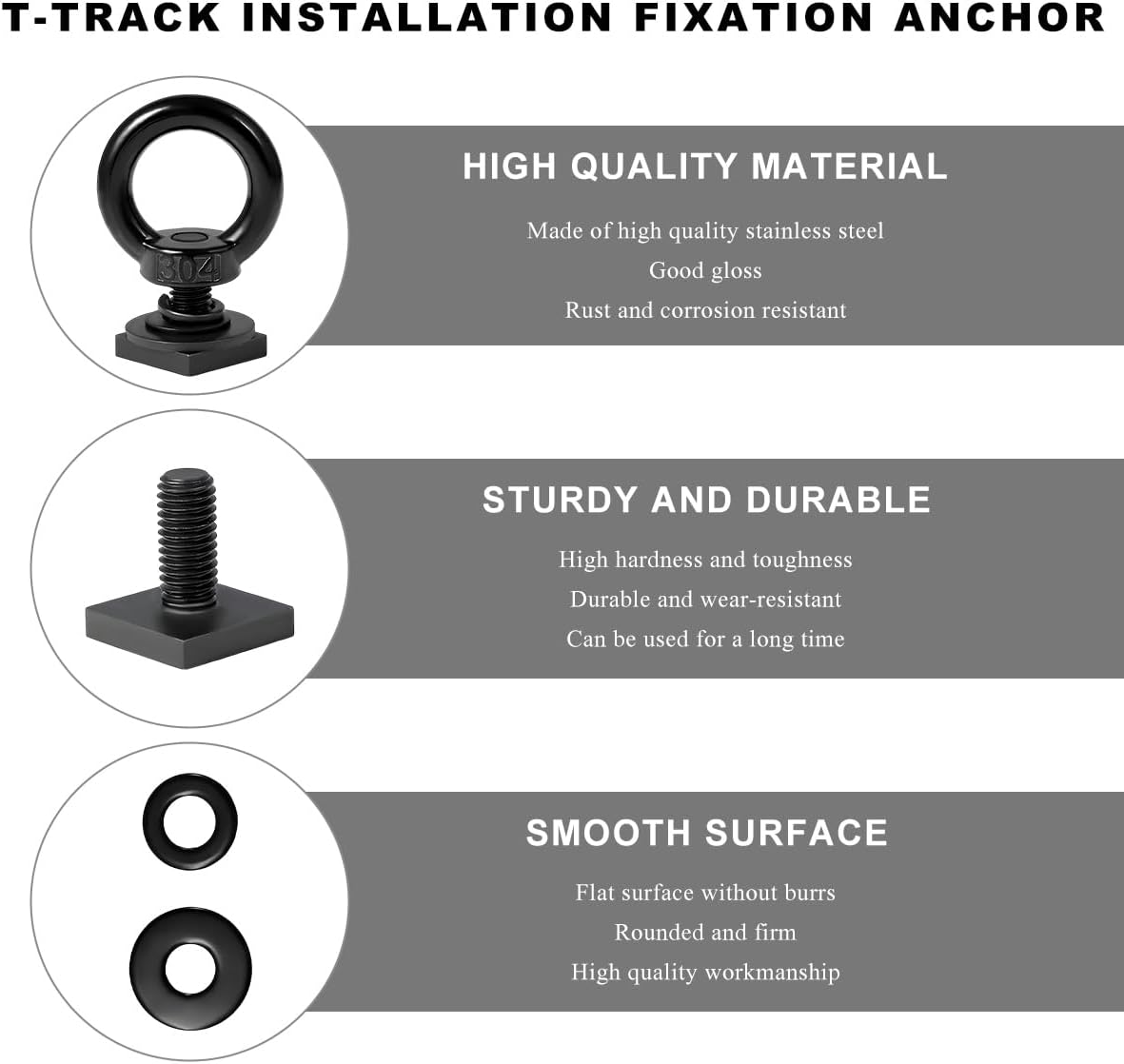 8 PCS T Track Mount Tie Down Anchor for Roof Rack, Heavy Duty 304 Stainless Steel M8 Rings, Bolt Eye Nut Point Kit Holding Bungee Cord Rope Hook 8PCS