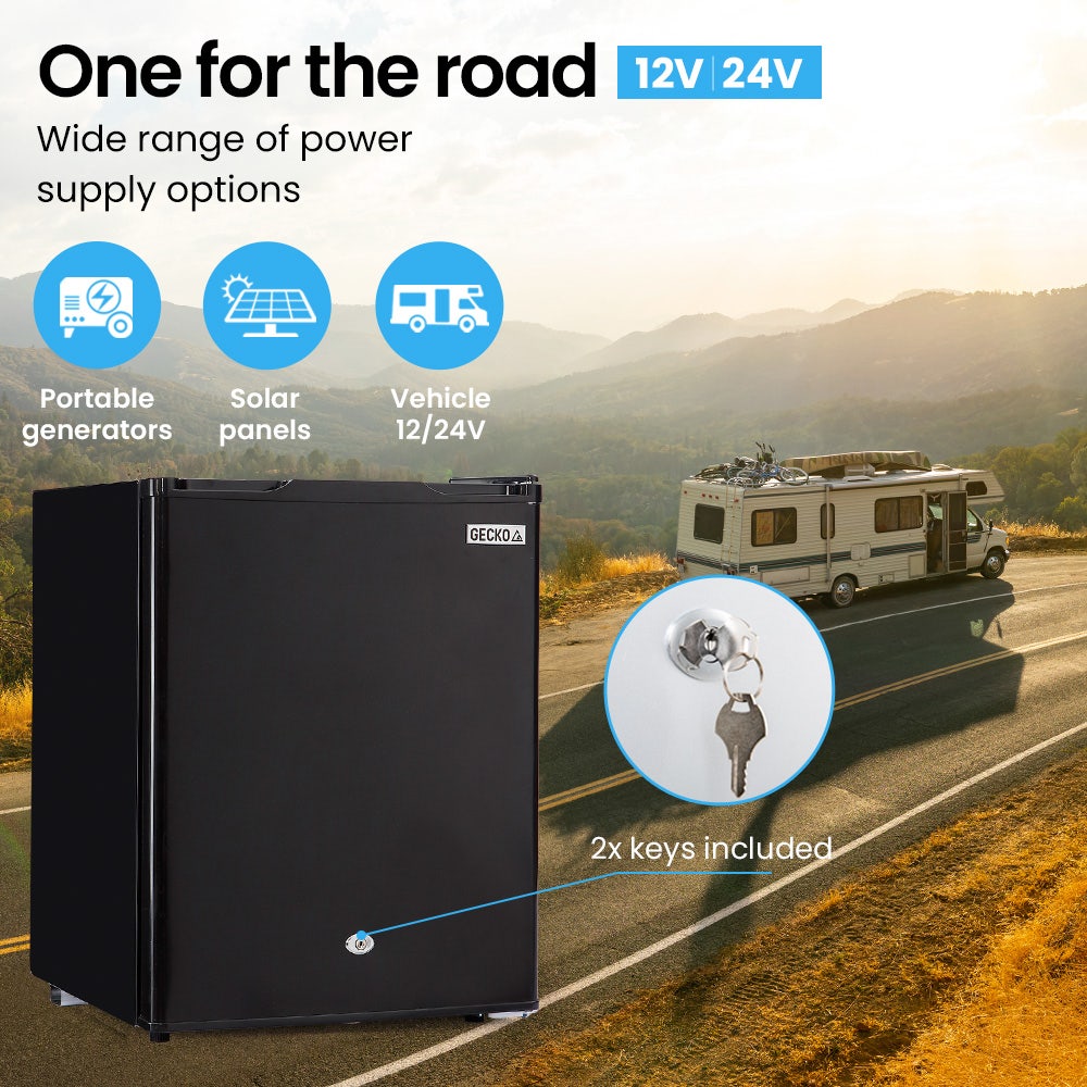 GECKO 70L Portable Bar Fridge and Freezer 12V/24V for Camping, Caravans, Black