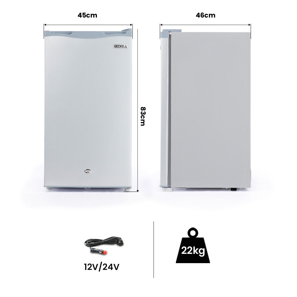 GECKO 95L Portable Upright Fridge and Freezer, 12V/24V for Camping, Caravans, Silver