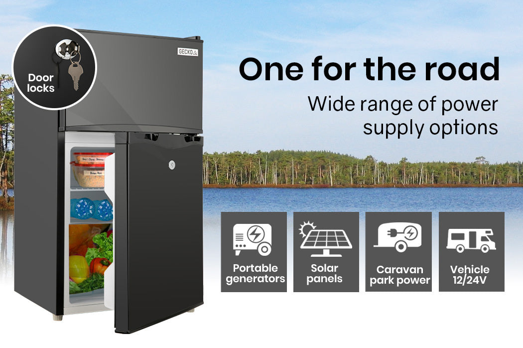 GECKO 95L Portable Upright Fridge, 12V/24V for Motorhome, Caravan, Black