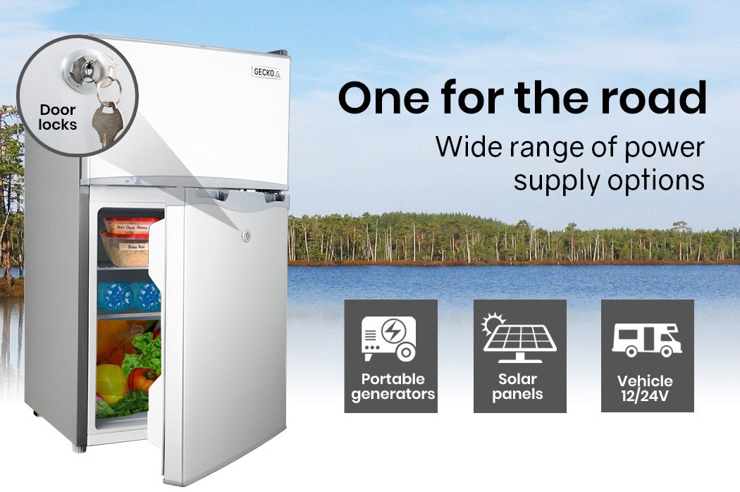 GECKO 95L Portable Upright Fridge, 12V/24V for Motorhome, Caravan, Silver