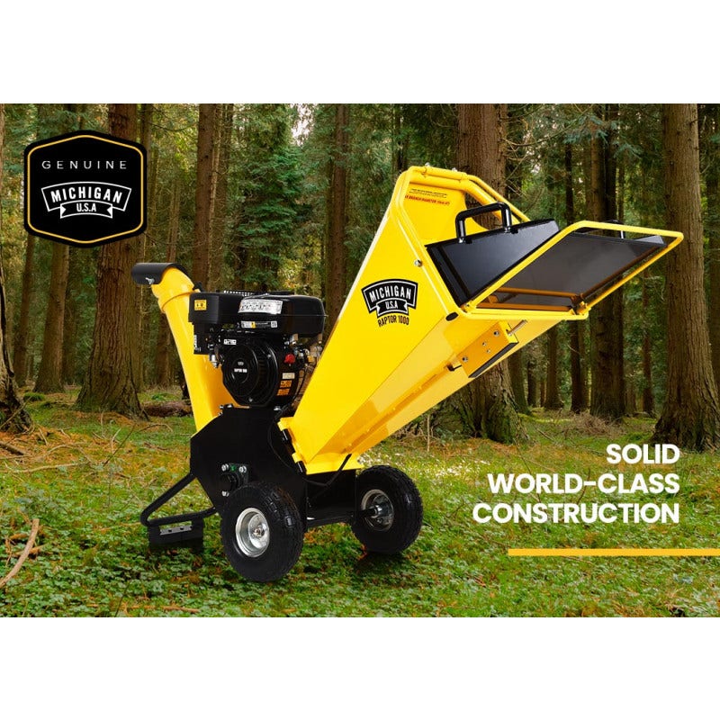 MICHIGAN 8HP 208cc Petrol Commercial Wood Chipper, Tree Mulcher - Raptor 1000