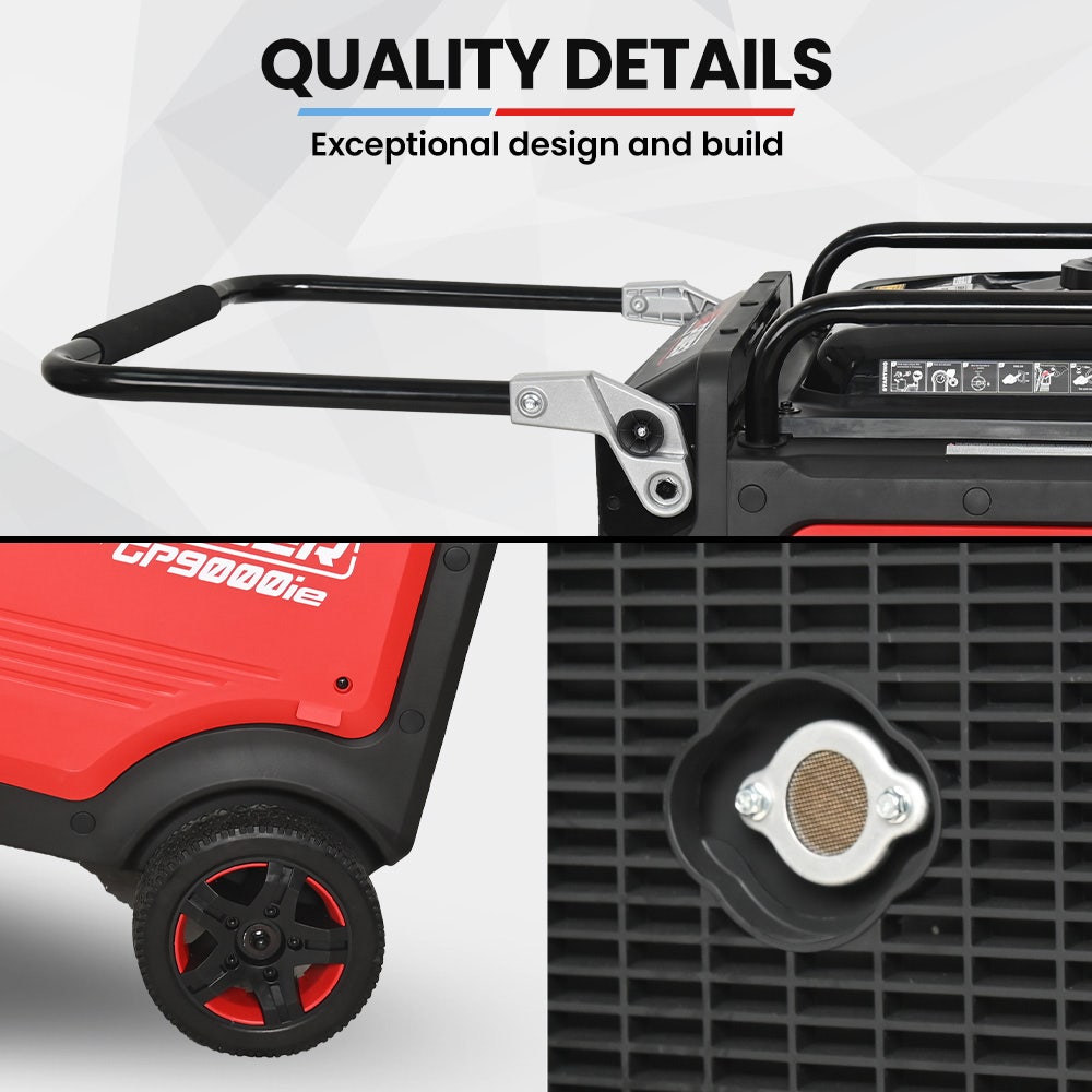 GENPOWER 8.5kW Peak 8.2kW Inverter Generator, Push Button & Remote Start, ATS Compatible, RCD, Portable w/ Wheels, 27L Fuel Tank, Grid Power Home Backup