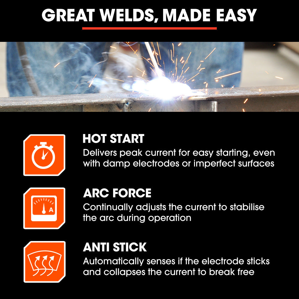 ROSSI 160 Amp Inverter Stick Welder, ideal for Stainless Steel, Aluminium, Carbon Steel, Multi-Metal Gasless Welding Machine, 15A Plug