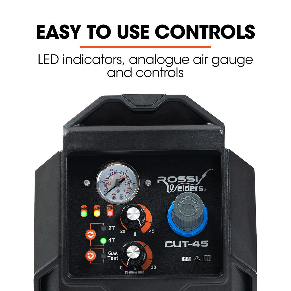 ROSSI 45A Plasma Cutter, Non-Touch Pilot ARC for Easy Cuts of Painted or Rusty Metals, DC Inverter Cutting Machine