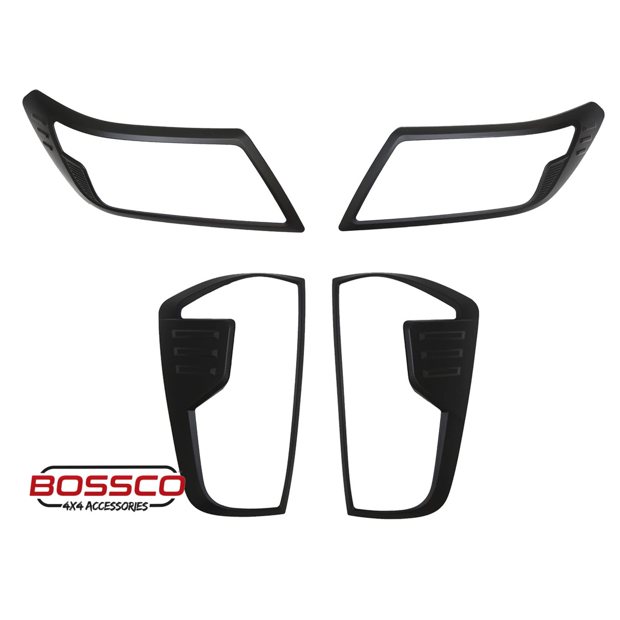 Black Front Headlight & Rear Tail Light Trim Covers Package Suitable For Nissan Navara NP300 Facelift 2021-2025