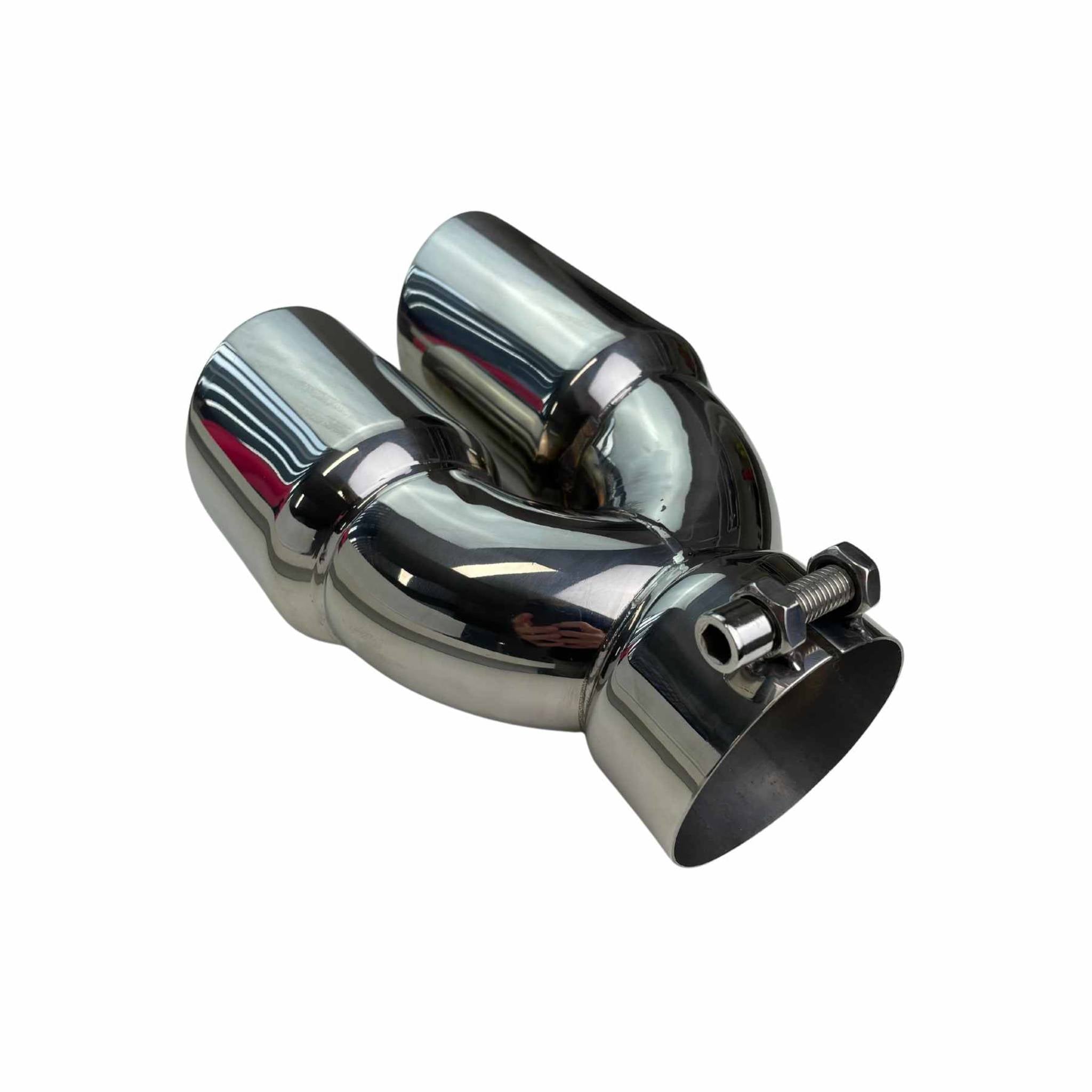 Dual 3 1/4" Outlet 3" Inlet Clamp on Exhaust Tip- Double Wall