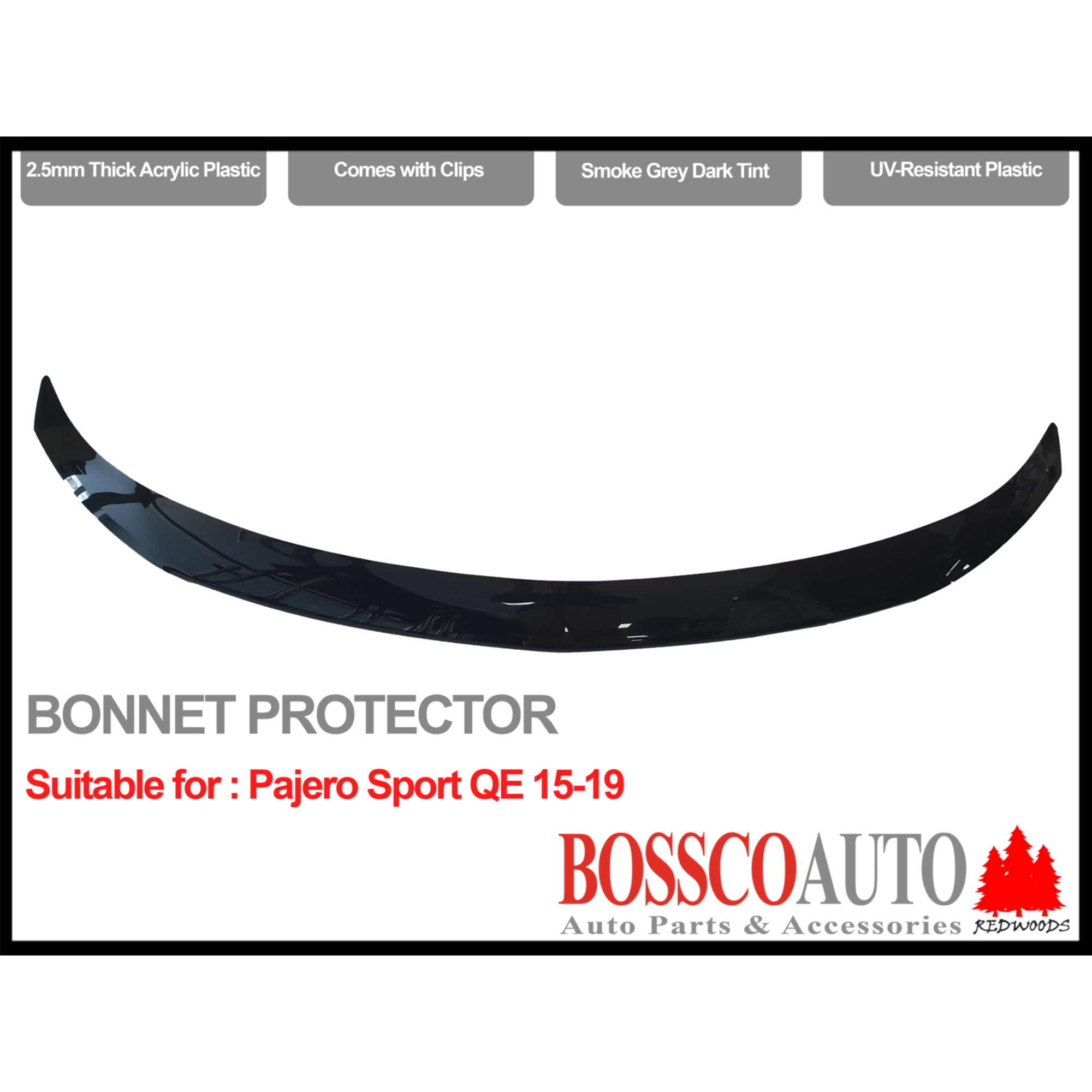 Tinted Bonnet Protector suitable for Mitsubishi Pajero Sport QE Series 2015-2019