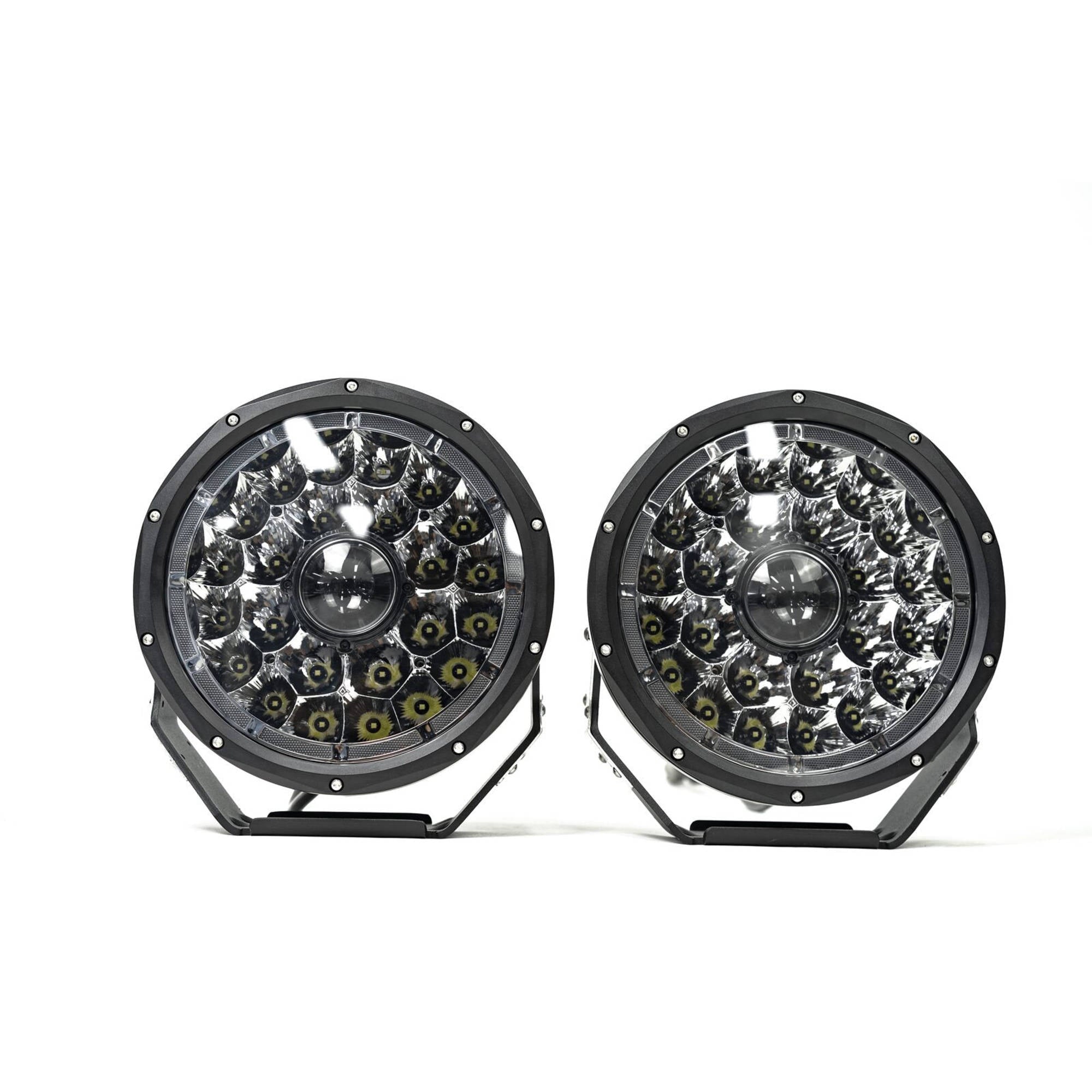9" Laser LED Driving Lights with DRL | 1 Lux @ 2018m | 16600 Lumens | IP68 Rated - Pair w/ Electrical Harness