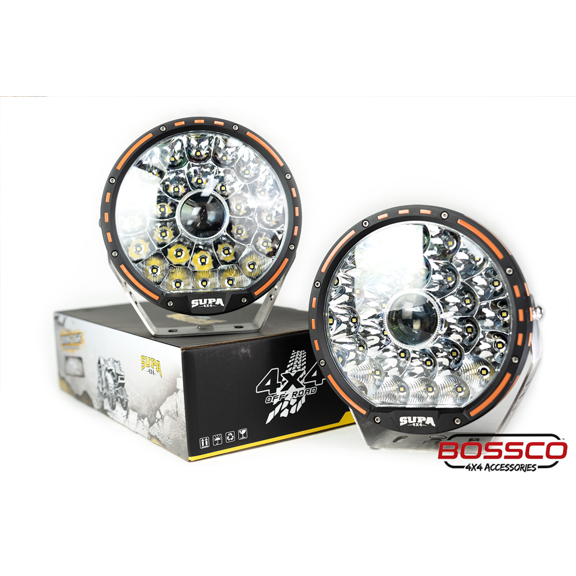 9" LED Driving Lights with LED LASER | 1 Lux @ 1200m | 23920 Lumens | IP68 Rated - PAIR With Harness