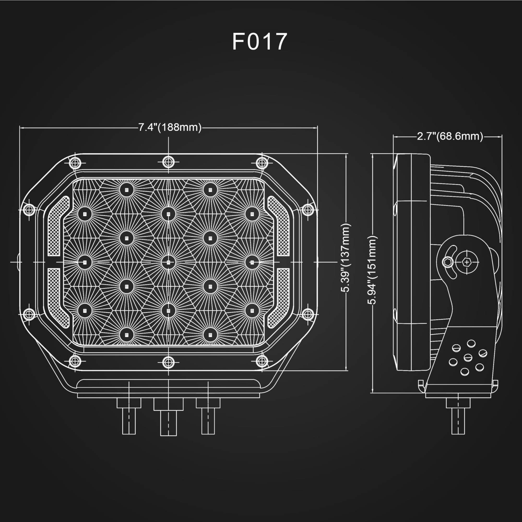 7" RECTANGLE LED Driving Lights with DRL | 1 Lux @ 688m | 9500 Lumens | IP67 Rated - Pair W/ Harness