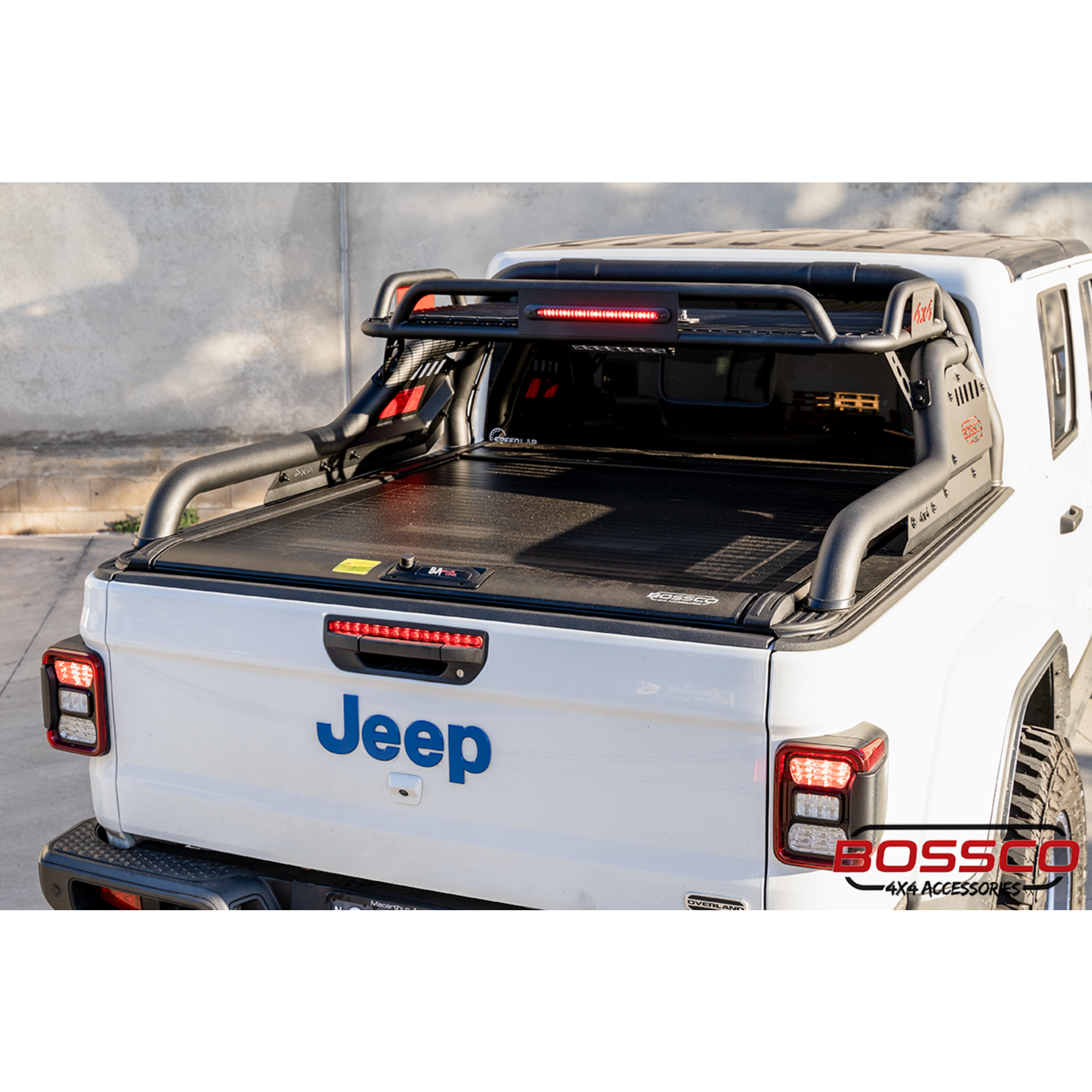 Adjustable Width Black Extended Roll Sports Bar With Basket & Integrated Rear Brake Light for Bossco Roller Covers