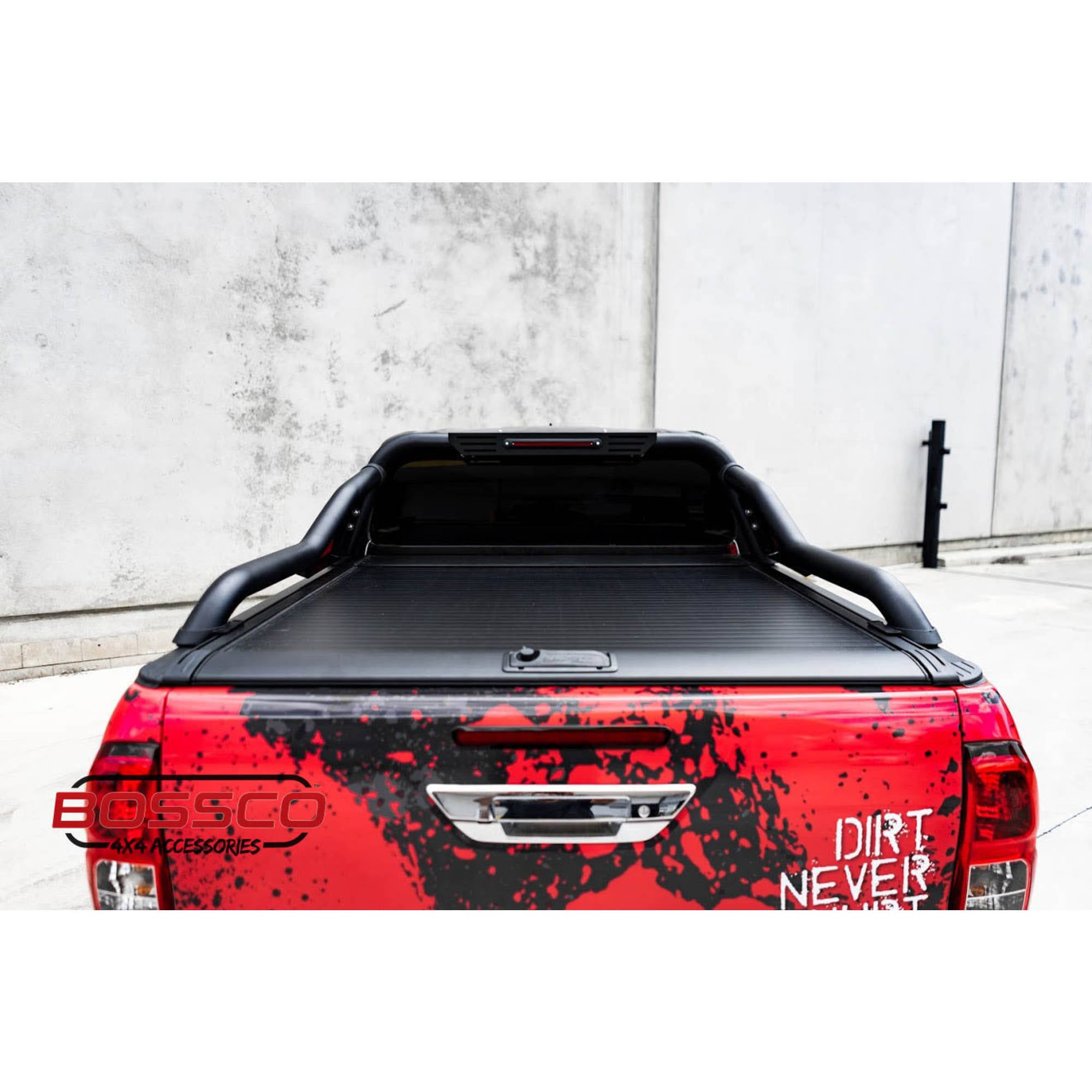 Black Steel Extended Sports Bar Suitable With BA Roller Shutters - For Large American Utes