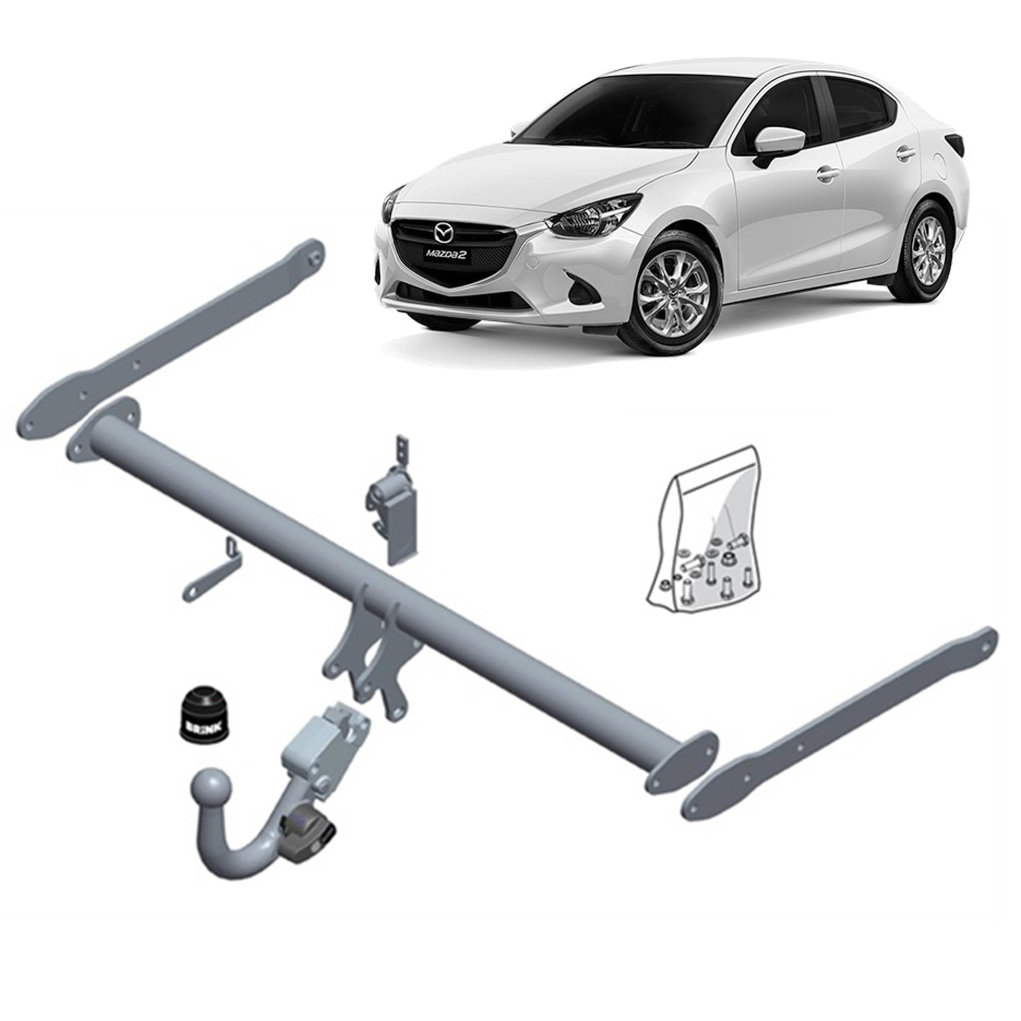 Brink Detachable Towbar & Universal Wiring Kit for Mazda 2 DL DJ (08/2014 - on)
