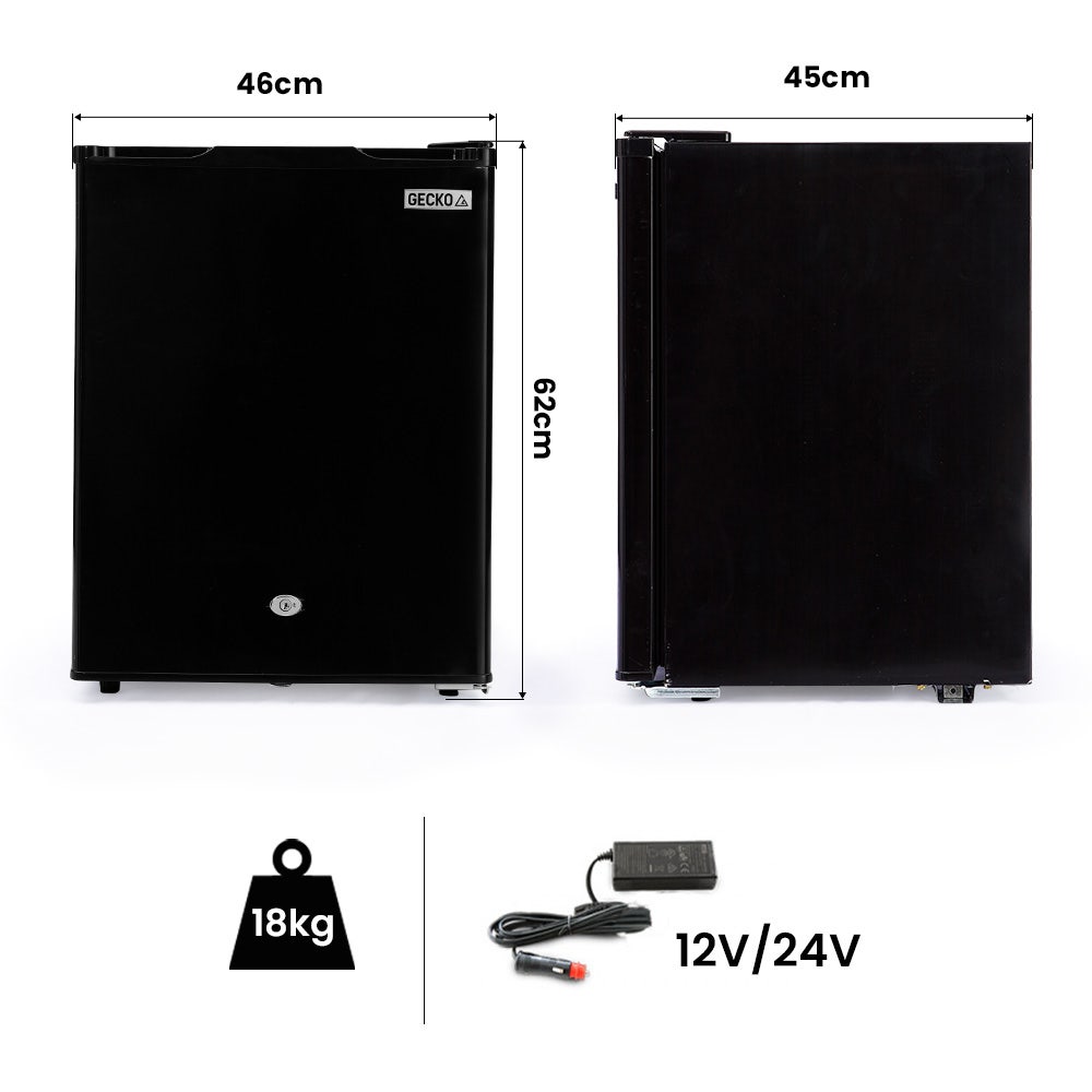 GECKO 70L Portable Bar Fridge and Freezer 12V/24V for Camping, Caravans, Black