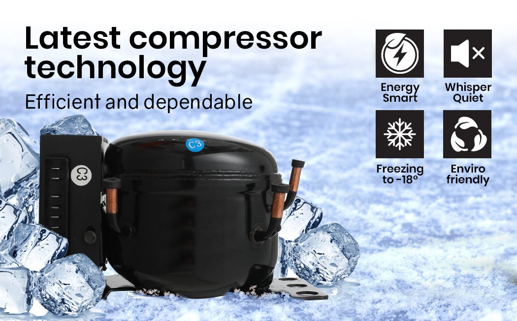 GECKO 95L Portable Upright Fridge, 12V/24V for Motorhome, Caravan, Silver