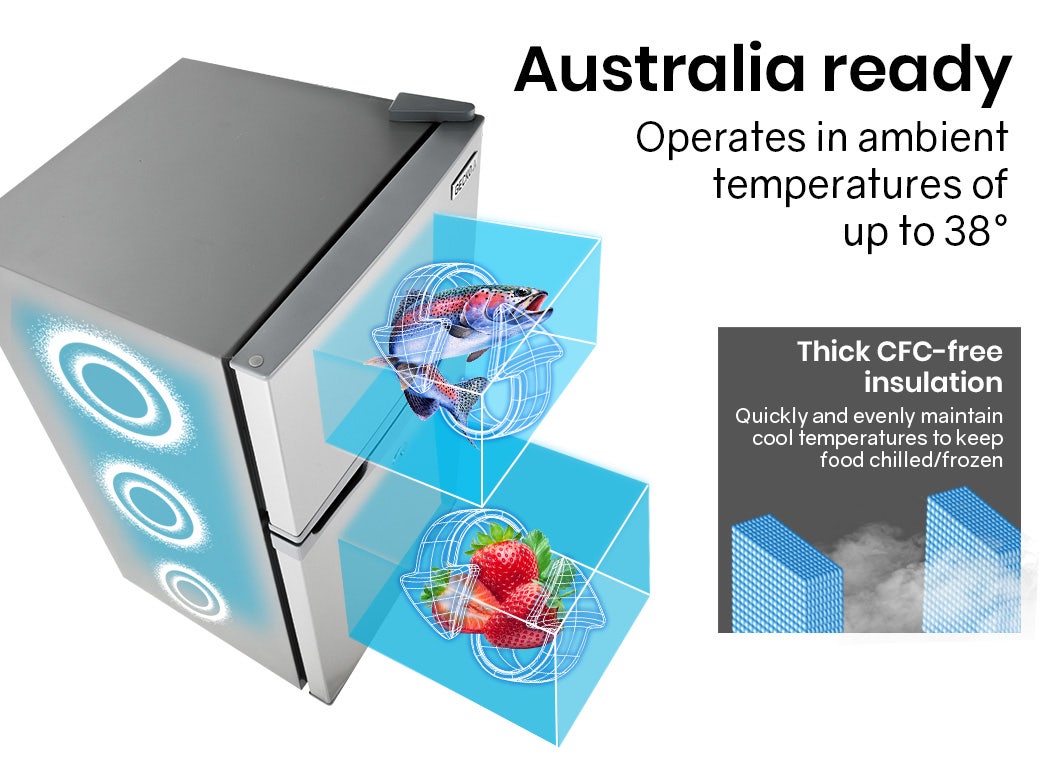 GECKO 95L Portable Upright Fridge, 12V/24V for Motorhome, Caravan, Silver