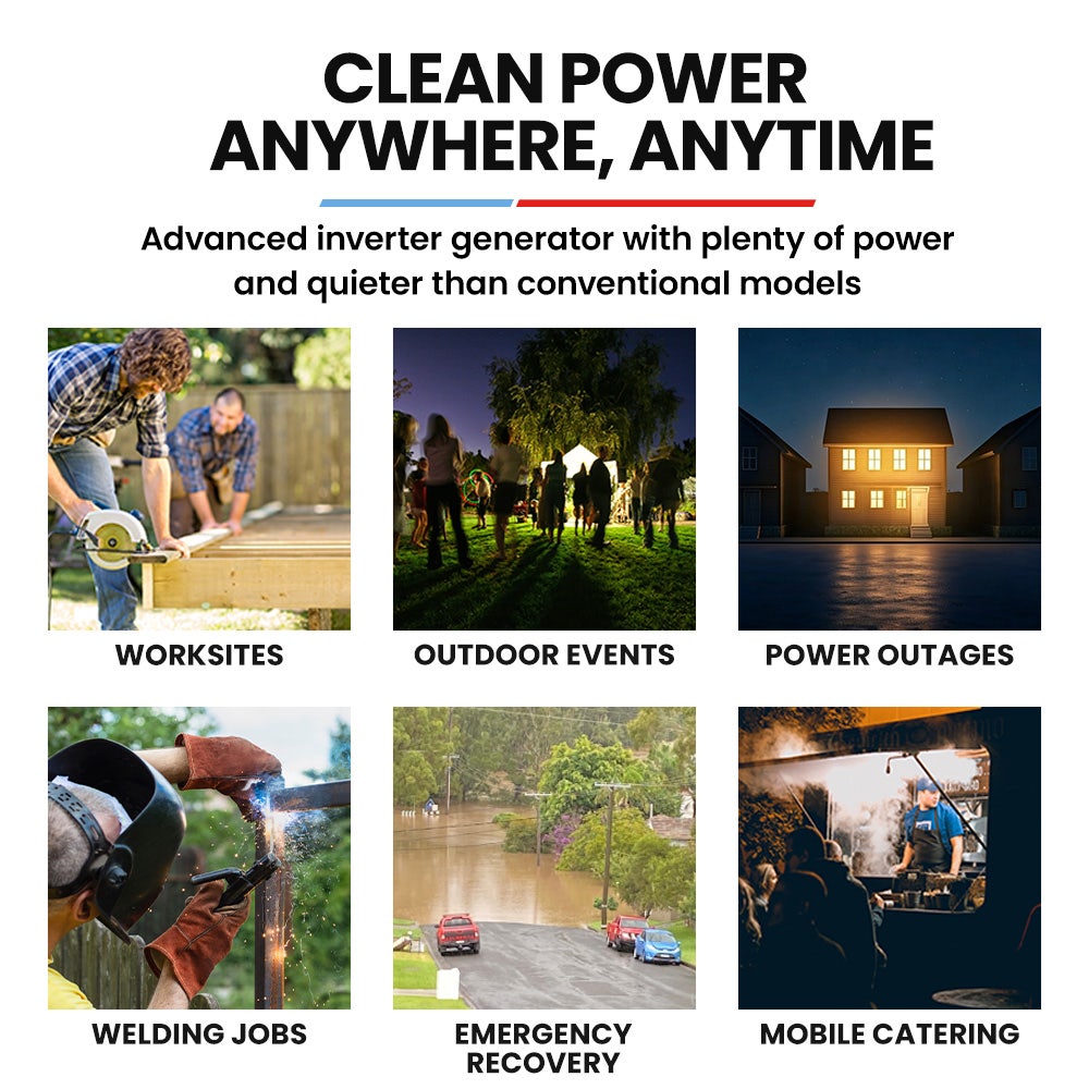 GENPOWER 8.5kW Peak 8.2kW Inverter Generator, Push Button & Remote Start, ATS Compatible, RCD, Portable w/ Wheels, 27L Fuel Tank, Grid Power Home Backup