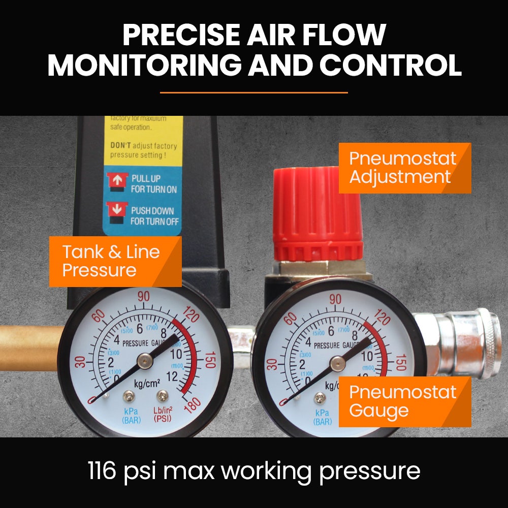 Unimac 100L 2.6kW Industrial Air Compressor, 370L/min 116PSI, Brushless Motor, Long Service Life, Certified Vertical Tank, 15A Plug