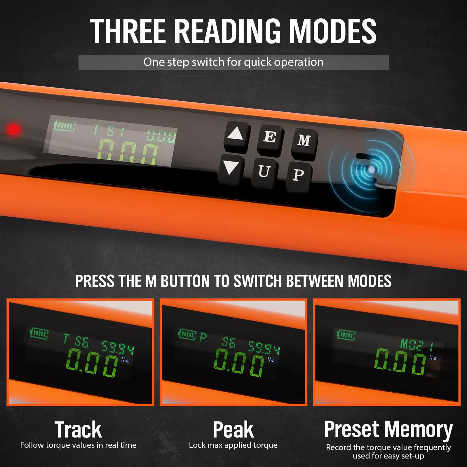 3/8" Drive Digital Torque Wrench Electronic Adjustable Torque Range 44ftlb