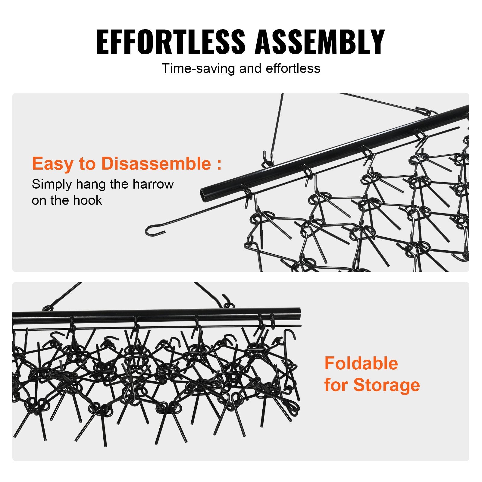 VEVOR Drag Harrow, 4'x4' Heavy-Duty Chain Harrow with 69 Teeth, ATV UTV Tractor Attachments Field Drag Mat for Sod Prepping, Seeding Lawns, Landscape Leveling, Harrow Rake for Gravel Driveway Yard