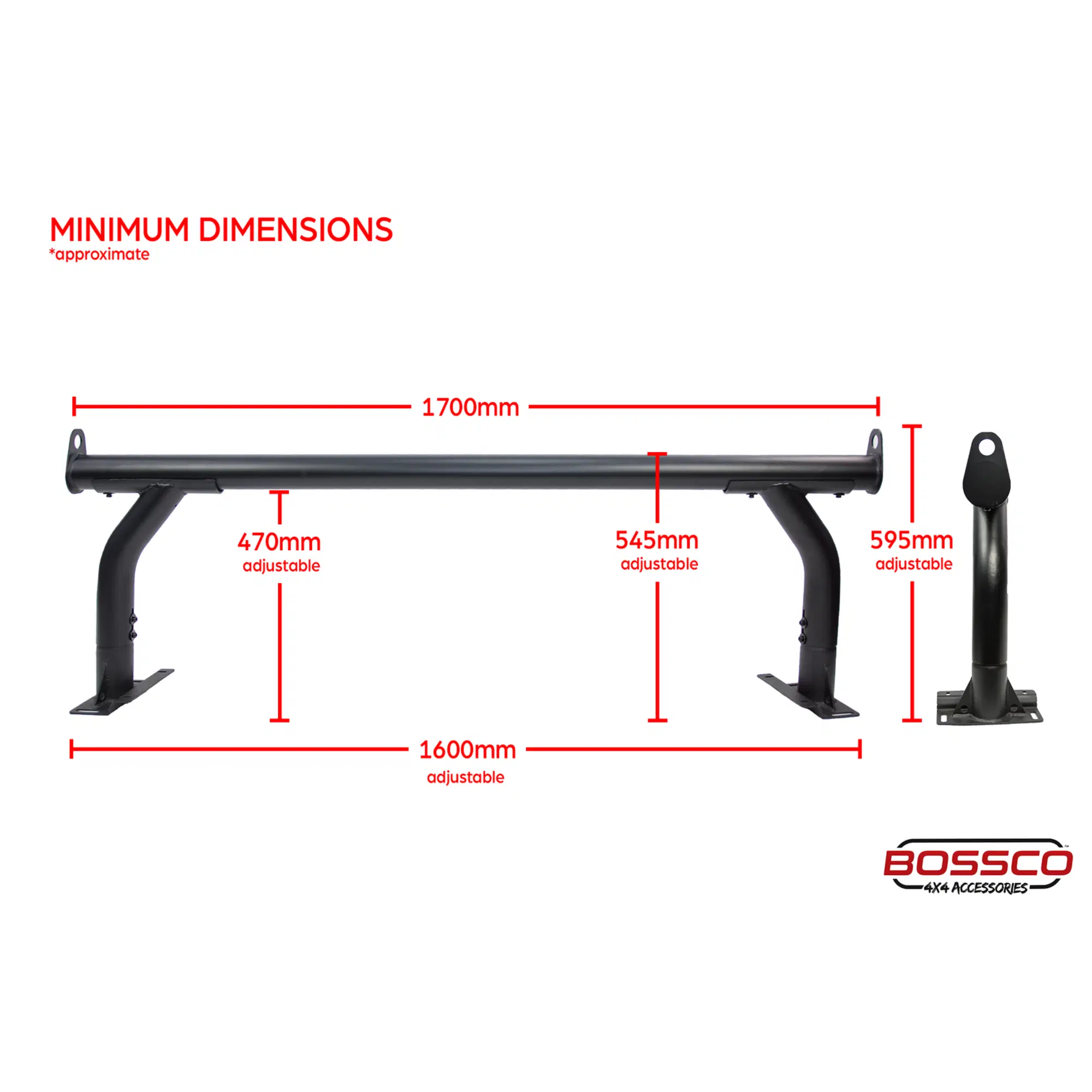 Adjustable Black Steel Ladder Rack Suitable With Bossco4x4 Roller Shutters - Single