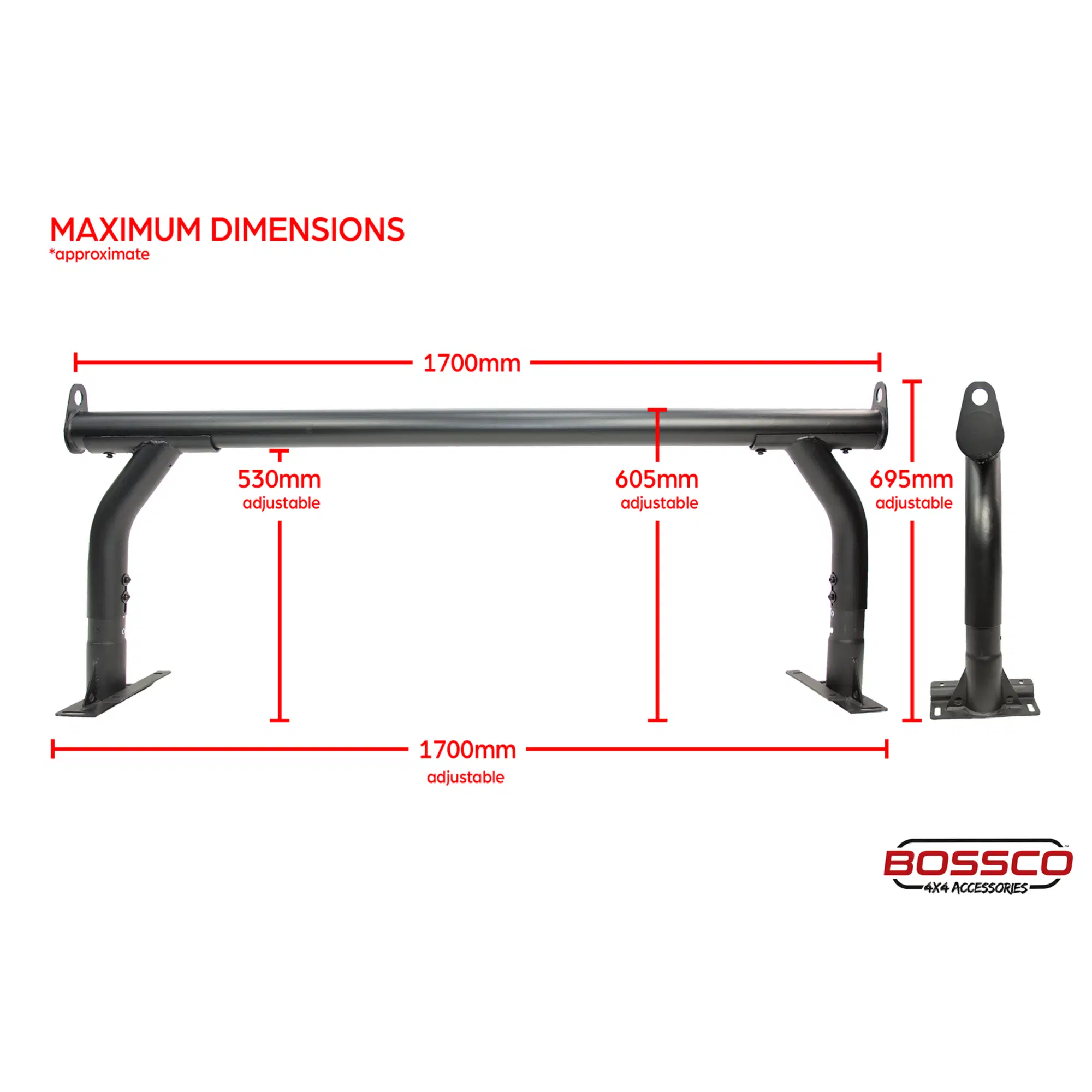 Adjustable Black Steel Ladder Rack Suitable With Bossco4x4 Roller Shutters - Single