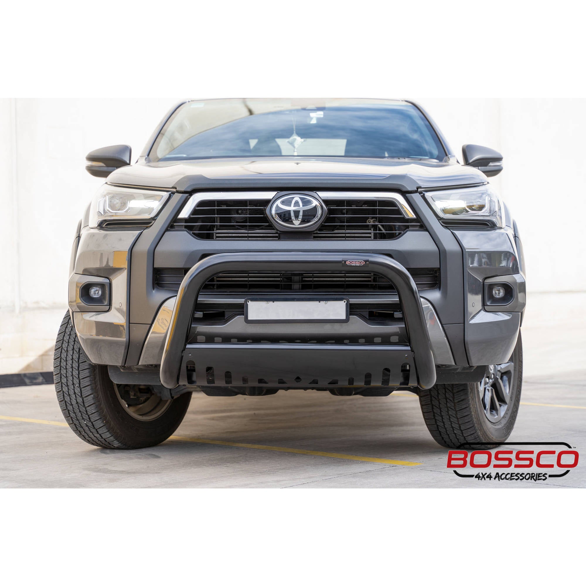 Black Low Nudge Bar with Skid Plate suitable for Toyota Hilux 2020 - 2025